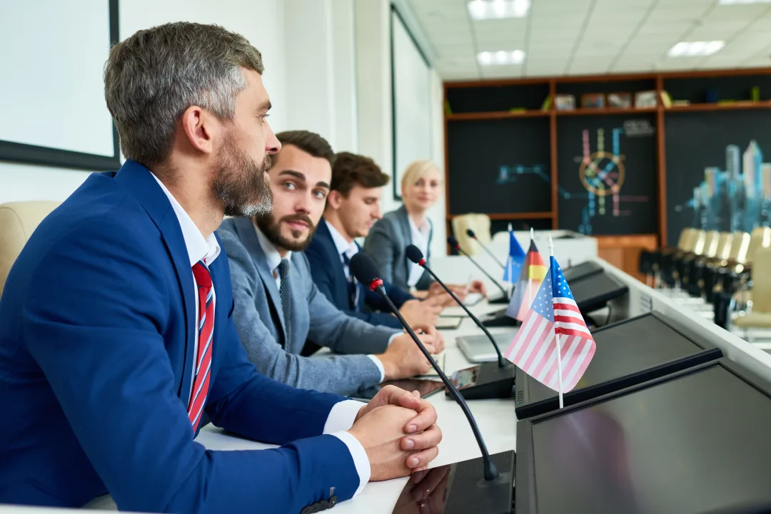 AI deepfake legislation: Mature Businessman in Political Press Conference