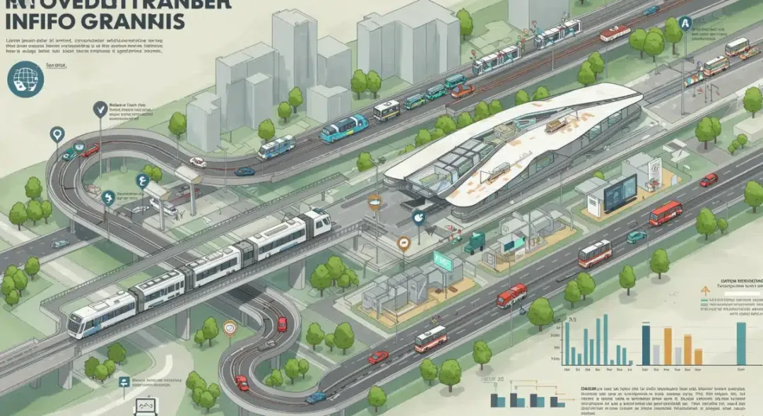 Infographic showing projected improvements in public transit systems and urban mobility.