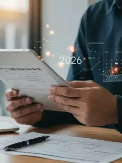 Small business owner analyzing 2026 tax code changes on a tablet