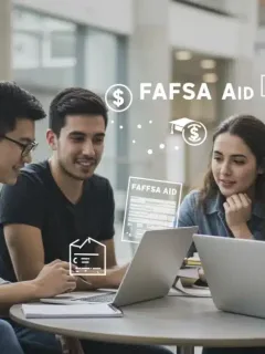College students discussing financial aid forms, symbolizing 2026 FAFSA changes