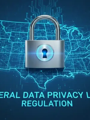 Digital padlock over US map representing federal data privacy laws