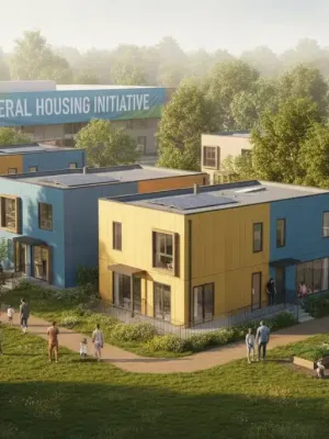Modern affordable housing units in a thriving community, symbolizing new federal initiatives.