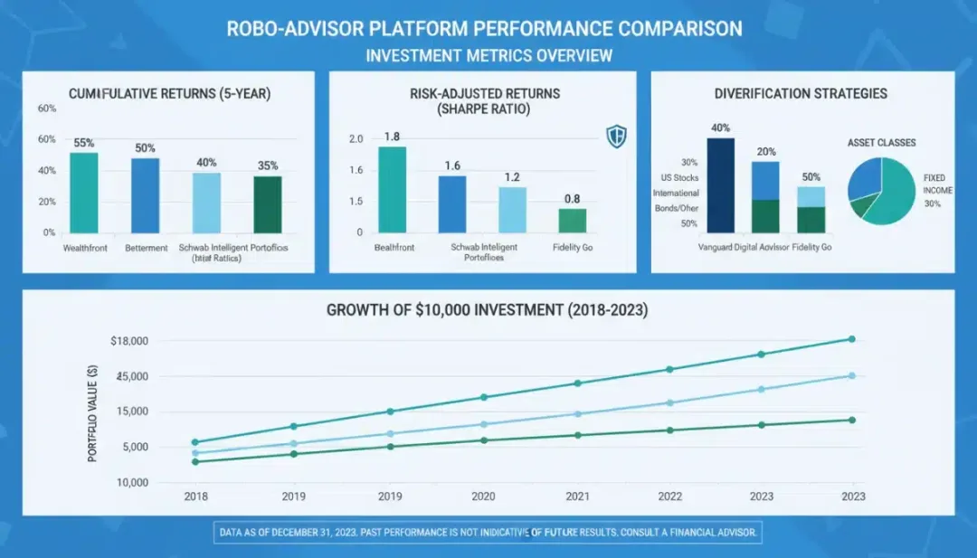 Infographic comparing robo-advisor performance metrics.