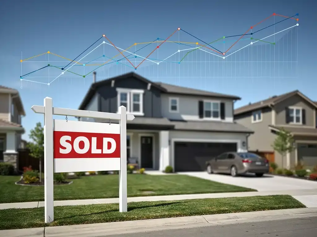 Residential neighborhood with 'Sold' sign, symbolizing the dynamic Housing Market Outlook for Late 2026.