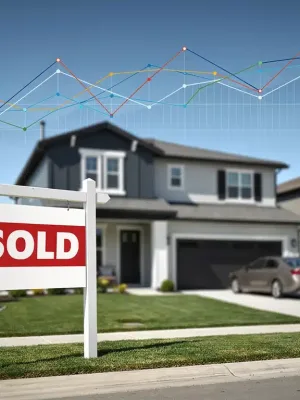 Residential neighborhood with 'Sold' sign, symbolizing the dynamic Housing Market Outlook for Late 2026.