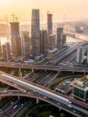 Modern urban infrastructure with highways and rail, representing the National Infrastructure Plan 2026