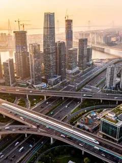 Modern urban infrastructure with highways and rail, representing the National Infrastructure Plan 2026