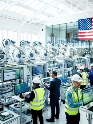 Modern US manufacturing facility showcasing advanced robotics and skilled workforce, representing domestic production growth.