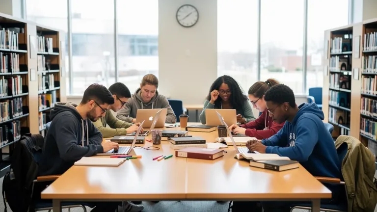 Students diligently studying in a modern library, symbolizing efficient learning paths.