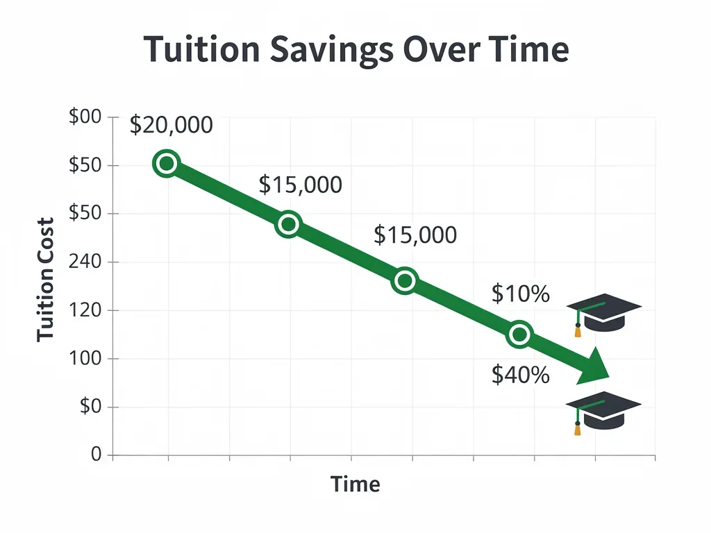 Graph illustrating potential tuition cost reductions and savings over an accelerated degree program.