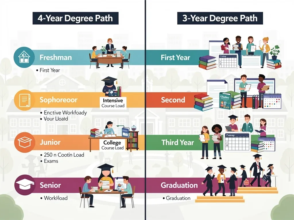 Comparison graphic of traditional four-year vs. accelerated three-year degree timelines.