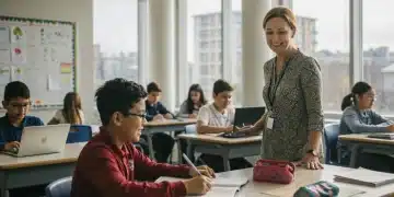 Students and teacher in a modern classroom benefiting from education funding.