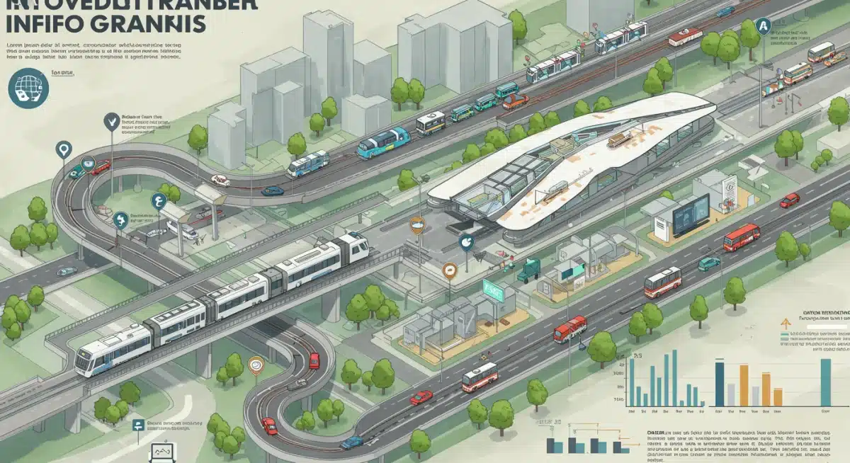 Infographic showing projected improvements in public transit systems and urban mobility.