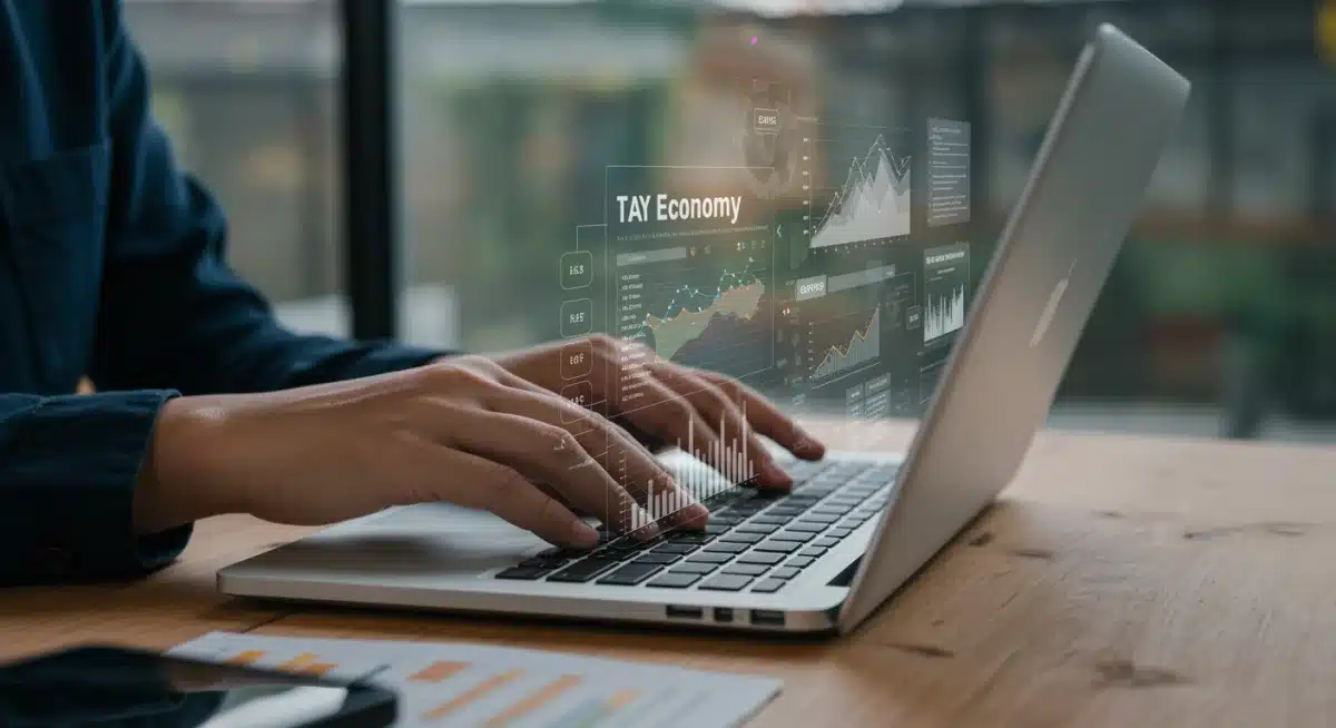 Person utilizing tax software to manage finances and income for Gig Economy Taxes 2026.