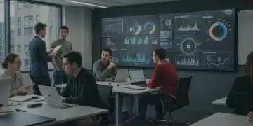 Students and professionals collaborating in a modern classroom, bridging skill gaps in the US workforce.