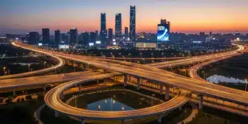 Modern highway interchange at dusk, symbolizing the impact of the Infrastructure Bill $500 Billion investment in national projects.