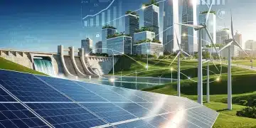 Renewable energy sources powering a futuristic city, symbolizing the 2026 Federal Renewable Strategy's impact.
