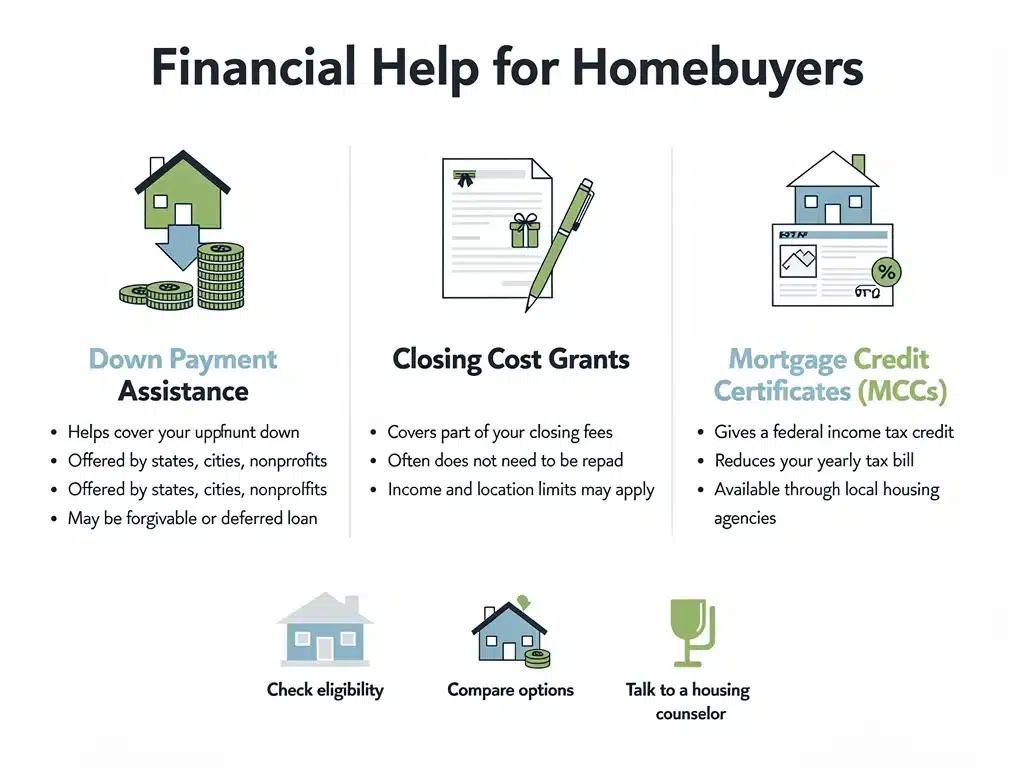 Infographic detailing various homebuyer financial assistance programs